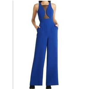 NEW BCBGeneration Jumpsuit Cobalt Blue Wide Leg Sheer Mesh Cutout Size 6 NWT